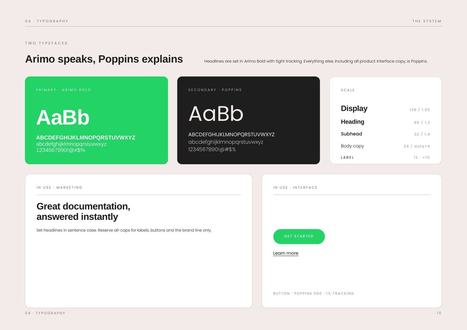 Typography — Arimo speaks, Poppins explains