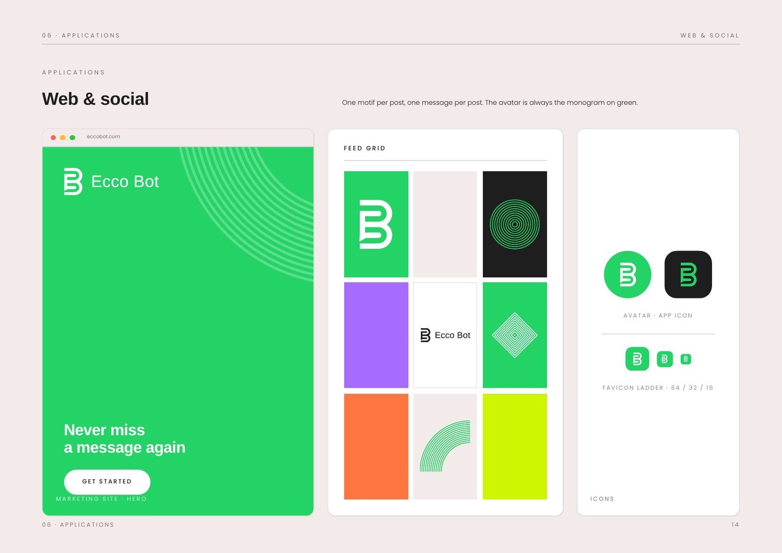 Web and social — feed grid, avatar and app icon