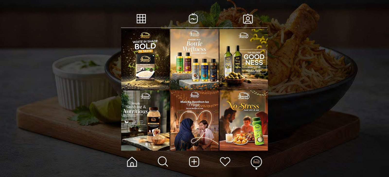 Jazaa Global social feed — the full range in one grid