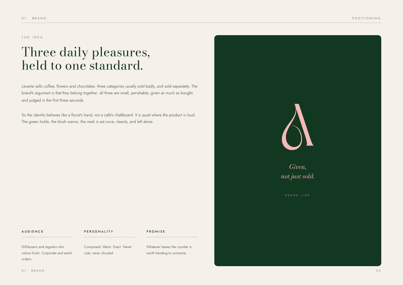 Positioning — three daily pleasures, held to one standard