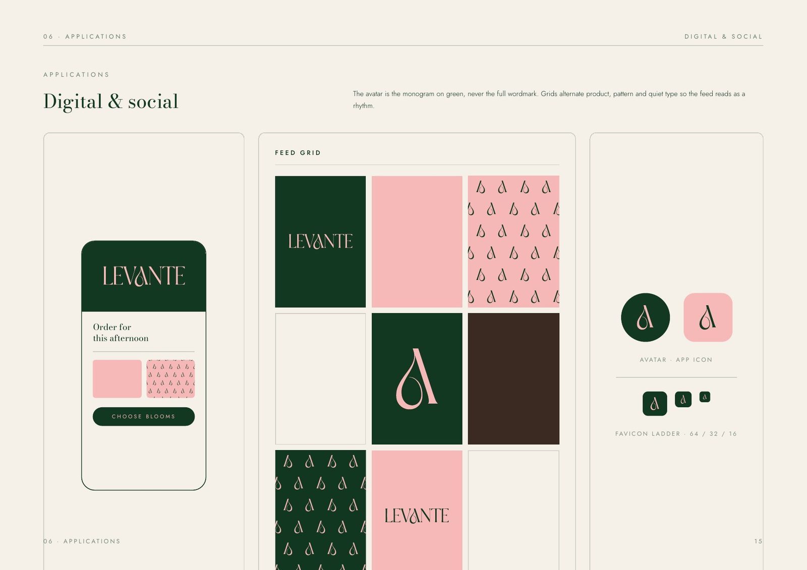 Digital and social — feed grid, avatar and app icon