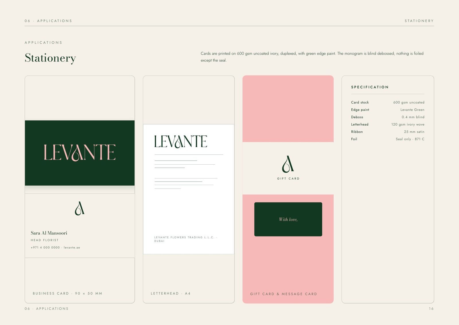 Stationery — business card, letterhead and gift card