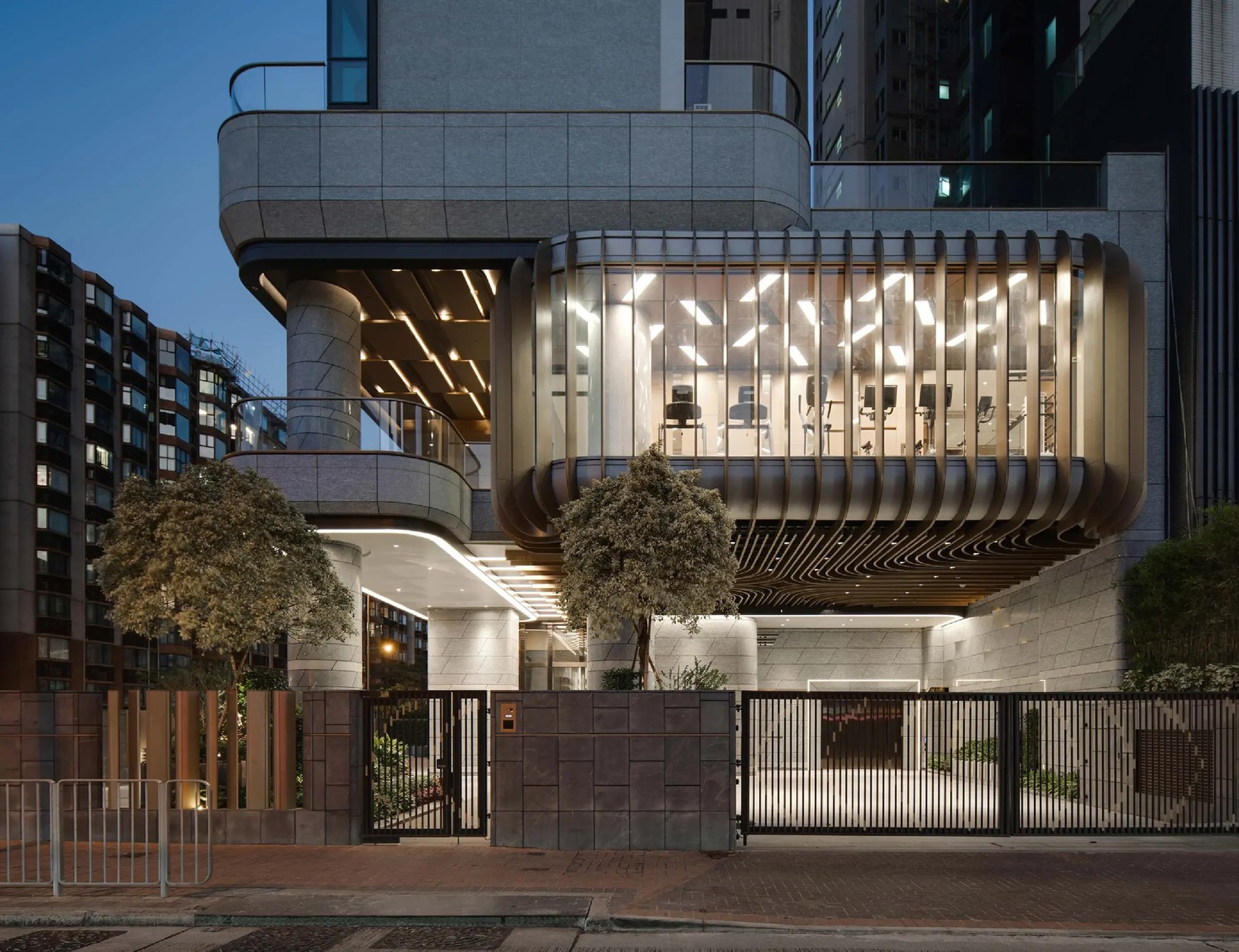 Completed LWK + PARTNERS project facade at dusk