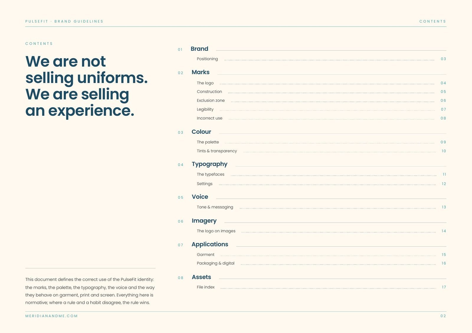 Contents — we are not selling uniforms, we are selling an experience