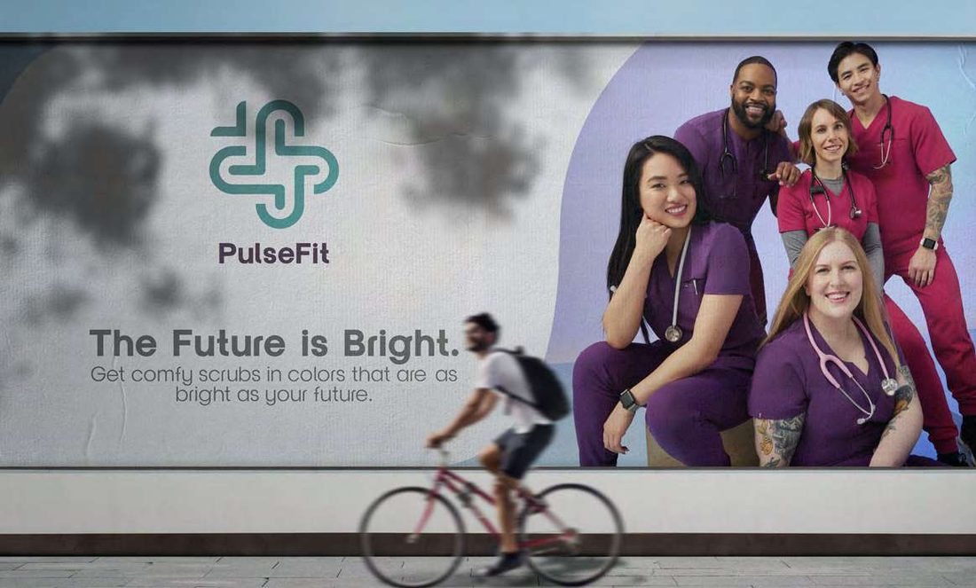 PulseFit outdoor campaign with clinical staff in coloured scrubs