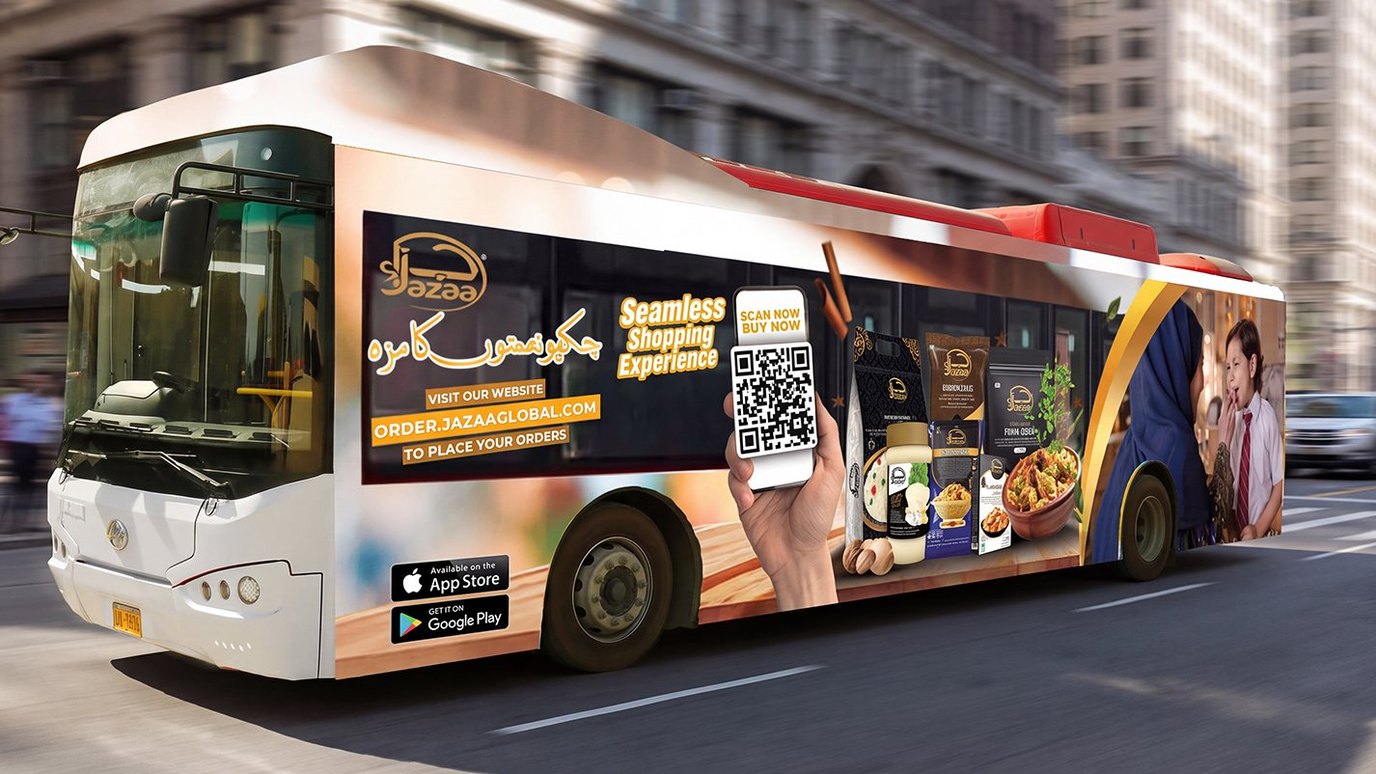 A branded bus advertising wrap, from our outdoor campaign work