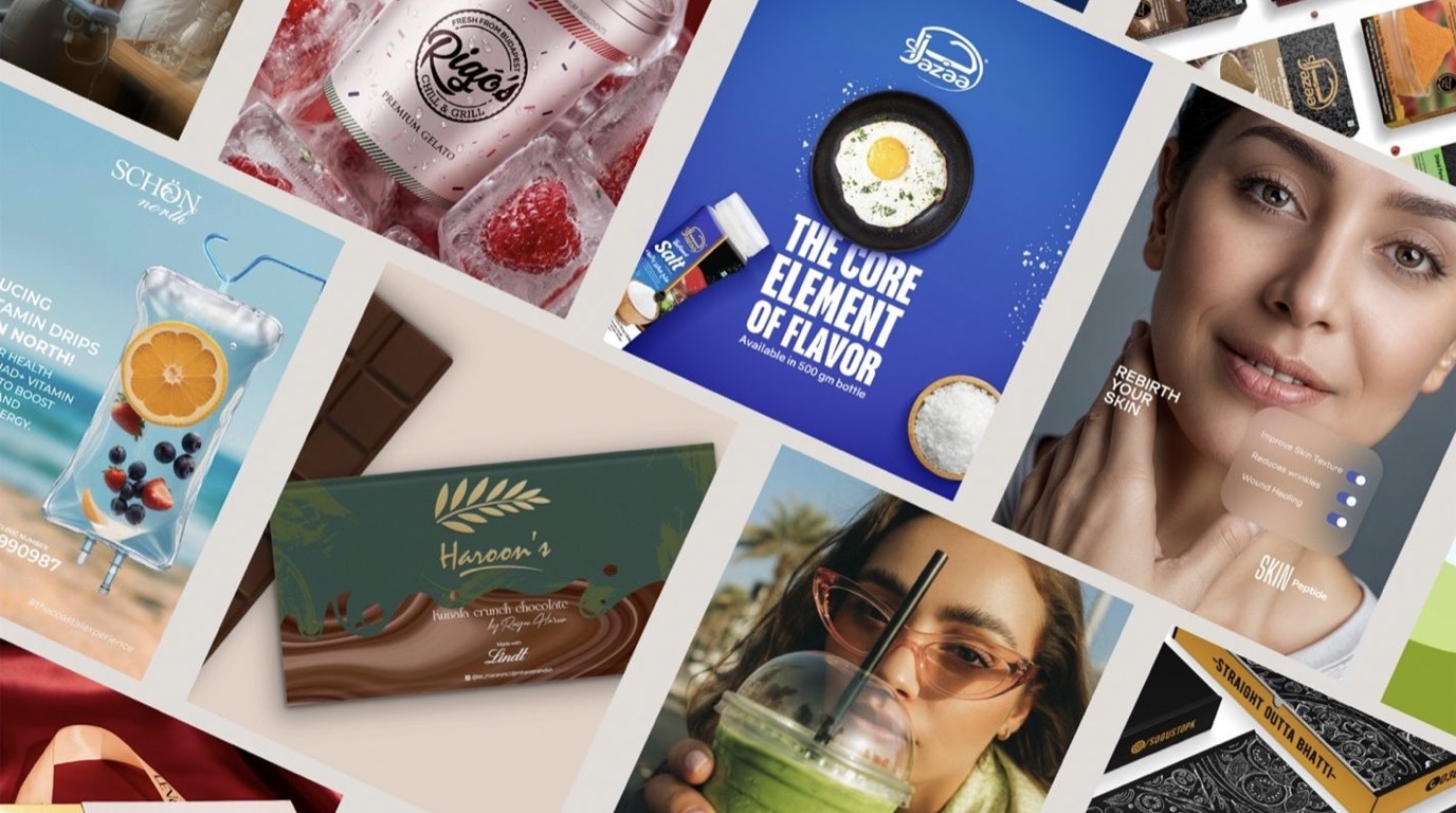 Social campaign creative laid out across phone screens
